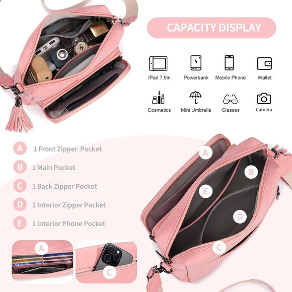 Crossbody Purse Women Leather RFID Travel Wallet Small Cross-Body Bag - Picture 3 of 7